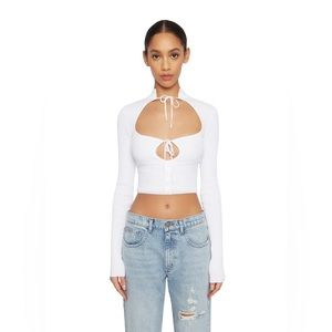 Danielle Guizio Thermal Knit Tie Top XS White